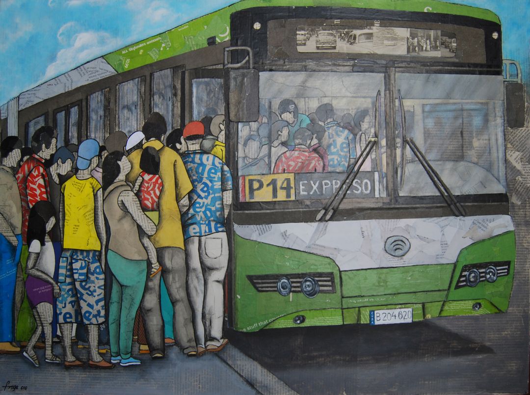 3_Fraga_City Bus. 31 x 23 in. Mixed Media Newspaper Collage on Canvas (2018).JPG