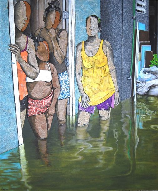 6- Fraga_The flood_47 x 39 inches_Mixed Media Newspaper Collage on Canvas_(2018).JPG