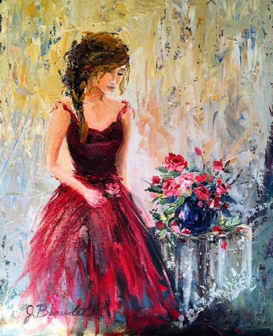 woman with red rose by Jen Beaudet Zondervan impressionist from California.jpg