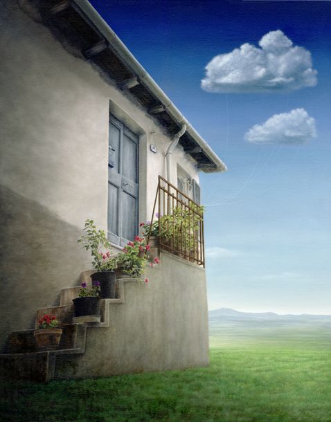 house-clouds-hill-blue-door-flowers-landscape-surreal-sky-painting.jpg